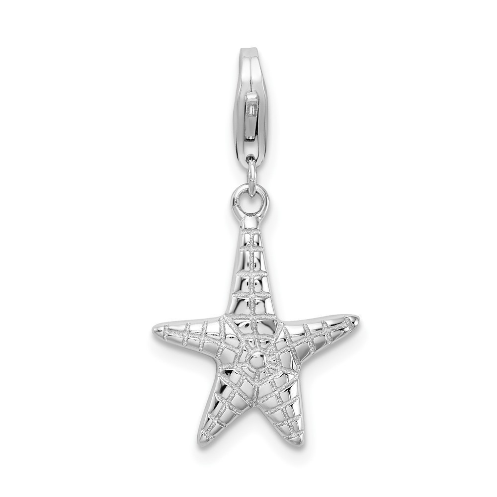 925 Sterling Silver Polished Starfish Bracelet Charm with Fancy Lobster Clasp